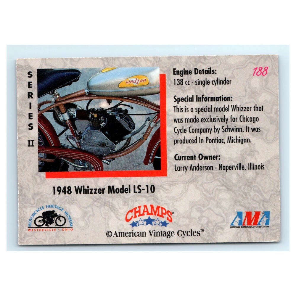 American Vintage Cycles Trading Card 1948 Whizzer Model LS-10 #188 Schwinn Multi - Picture 2 of 2